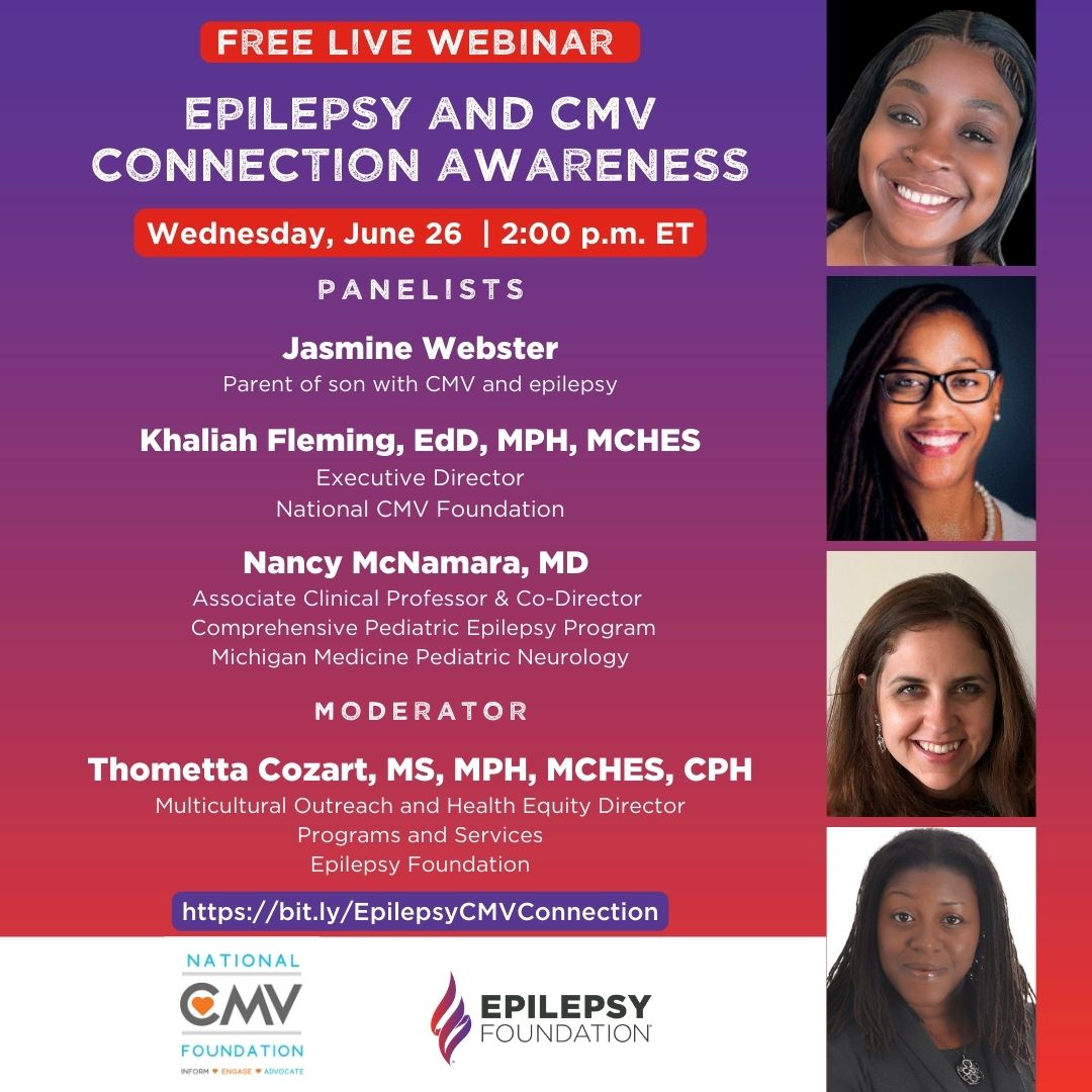 We're partnering with <a href="/EpilepsyFdn/">Epilepsy Foundation of America</a> on Wednesday, June 26th (2:00 pm ET) to host a CMV Awareness Month webinar highlighting the connection between CMV and epilepsy. 

Register here: ow.ly/blFe50SkkEg

#stopCMV #Epilepsy
