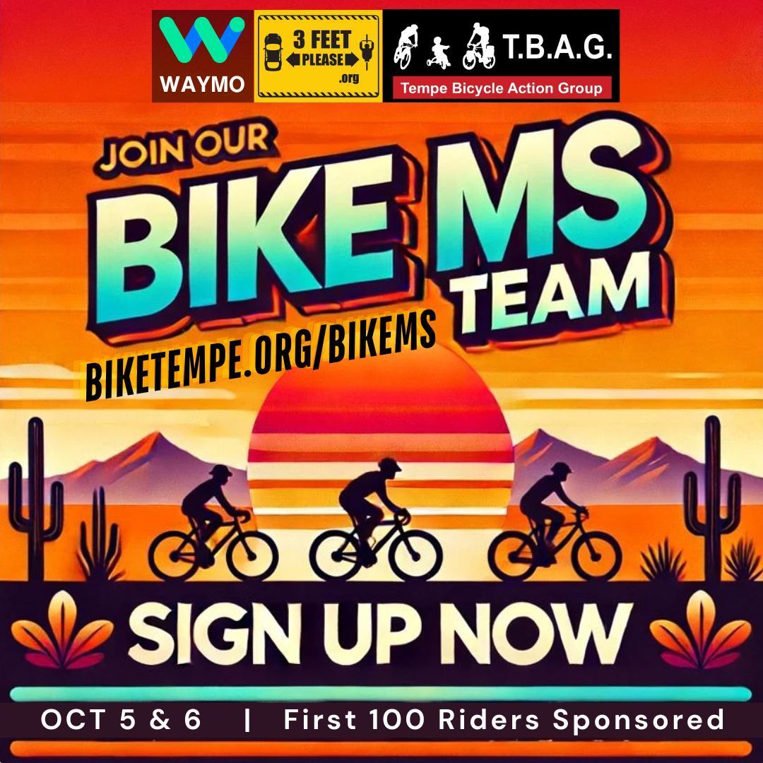 🚴‍♂️💨 Gear up with the TBAG &amp; 3ft Please team at Bike MS, McDowell Mountain Park, Oct 5 &amp; 6! Road and mountain routes from 13 to 100 miles. First 100 riders get a $500 fundraising boost! 🎉 Tons of cool swag as you hit fundraising milestones. Sign up ➡️ buff.ly/3zamada