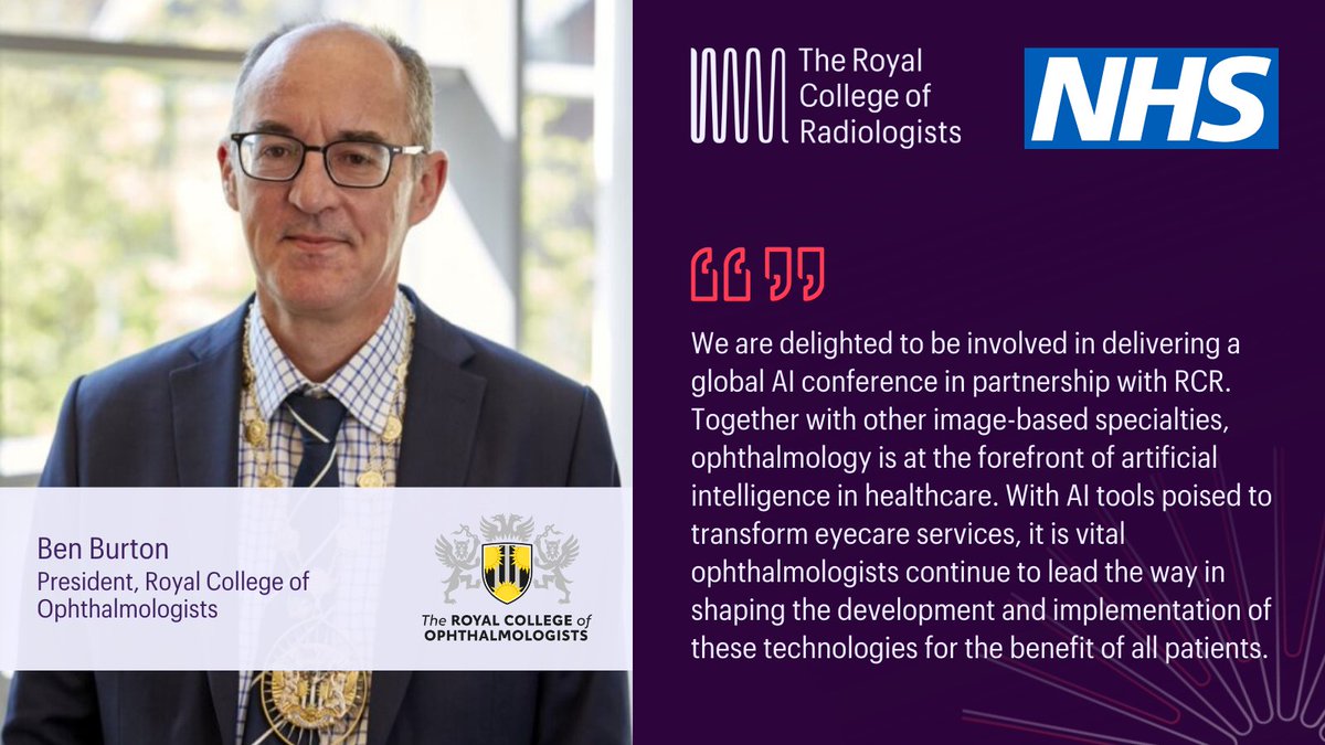 Royal College of Ophthalmologists (@rcophth) on Twitter photo We're pleased to partner with the NHS & <a href="/RCRadiologists/">The Royal College of Radiologists</a> on this Global AI Conference #RCRGlobalAI. Don't miss your chance to join healthcare and #AI experts to learn about the transformative potential of AI in diverse healthcare settings.
Book now: 🔗 bit.ly/4dxVyCq We're pleased to partner with the NHS & <a href="/RCRadiologists/">The Royal College of Radiologists</a> on this Global AI Conference #RCRGlobalAI. Don't miss your chance to join healthcare and #AI experts to learn about the transformative potential of AI in diverse healthcare settings.
Book now: 🔗 bit.ly/4dxVyCq