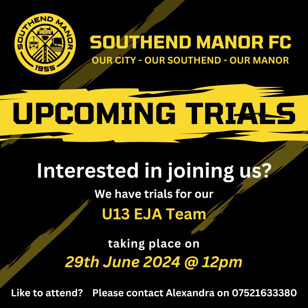 **UPCOMING TEAM TRIALS**
 
 We have trials for our U13 EJA Team taking place on 29th June at 12pm.
 
 If you would like to attend, please contact Alexandra on 07521633380