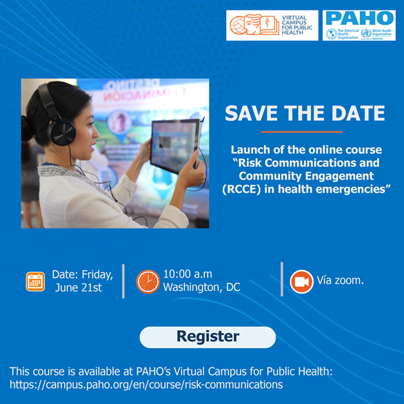 PAHOemergencies's tweet photo. 𝐉𝐨𝐢𝐧 𝐮𝐬 𝐭𝐨𝐦𝐨𝐫𝐫𝐨𝐰!

🆕Launch of the online course "Risk Communications and Community Engagement in health emergencies".  

Participate and learn more about this 7-module course available on PAHO's Virtual Campus. 💻

https://t.co/nADWHSIPak https://t.co/QnMdQBY8XI