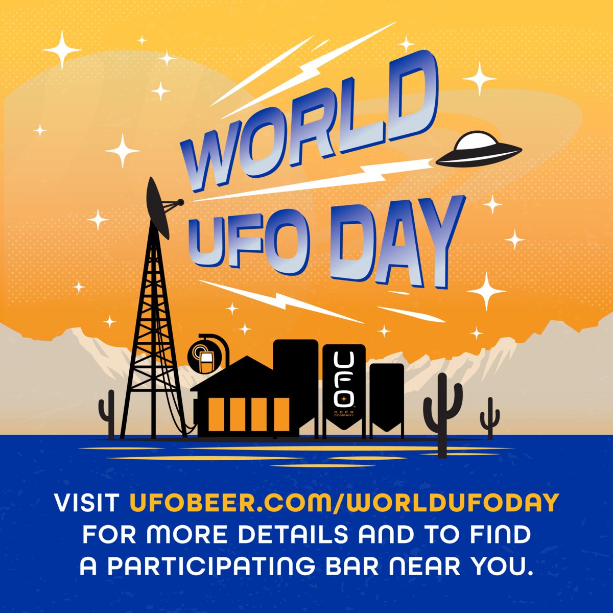 July 2nd is World UFO Day and we will be celebrating at select bars and restaurants! Join us for fresh UFO Beer and swag giveaways while supplies last 🍻 👽 

Find a participating bar near you: bit.ly/4cuavV8