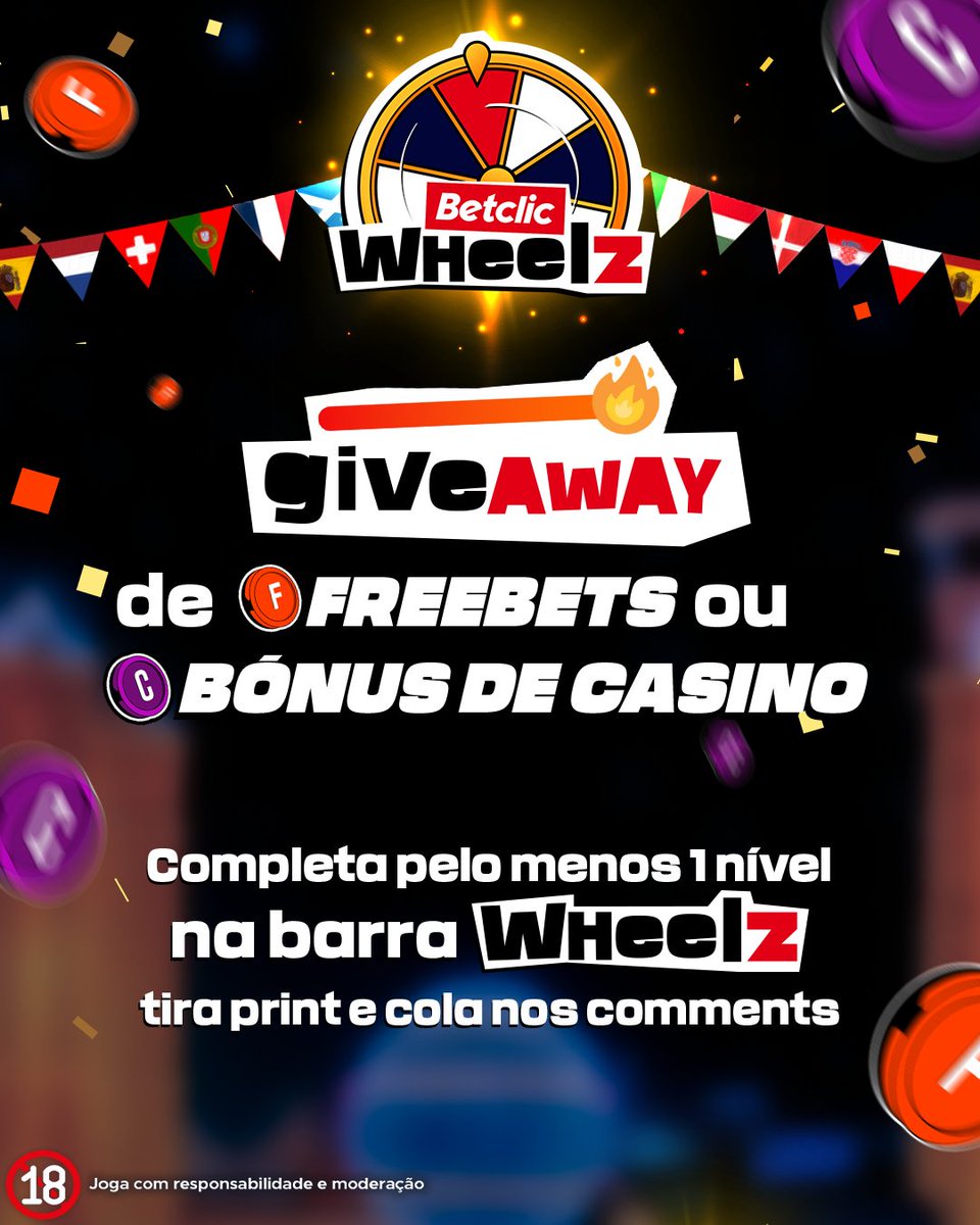 🔥 Vamos sortear 10€ em Bónus de Casino ou Freebets para 20 pessoas.  

- Segue a <a href="/BetclicPortugal/">Betclic Portugal 🔞</a>
- Dá RT + Like   
- Cola o print e comenta com #BetclicWheelz + Username      

Pago amanhã.