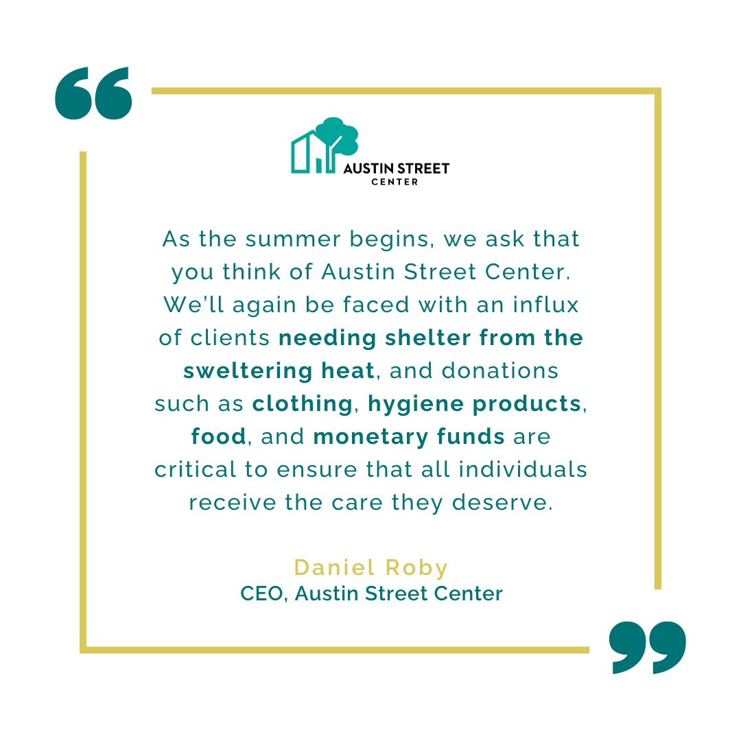 AustinStreetCtr's tweet image. You have the power to make an impact on the homeless community as we prepare for the Texas heat. Go to bit.ly/3D5hm7M to help our clients receive the necessary items and support by planning their financial or in-kind donations. #HelpThemHome