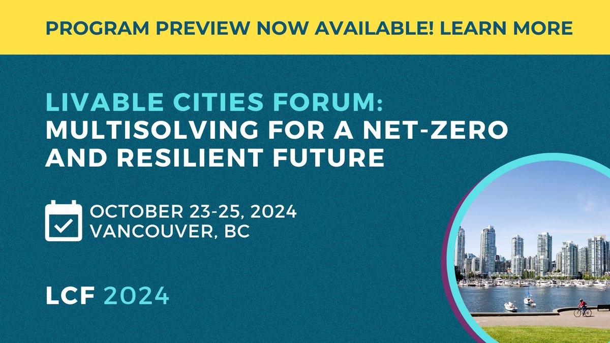 ICLEI_Canada's tweet image. We are excited to announce the engaging and diverse program elements for the #LCF2024! Check them out 👉 livablecitiesforum.com/2024-program/

Registration will open very soon… Stay tuned.

#Multisolving #LivableCities #ClimateAction #LCF2024