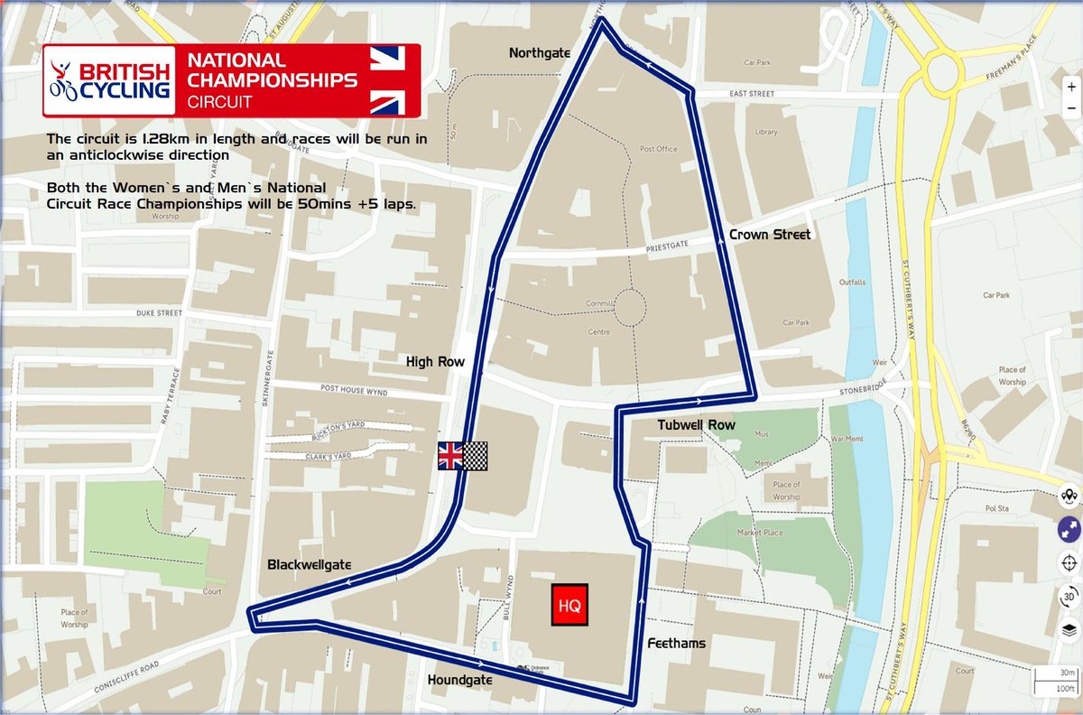 FRIDAY EVENING: 

 June 21 (Friday) |  Darlington
RACE 1: Women  – Starts 18:35
RACE 2: Men’s  – Starts 20:20pm

Circuit is 1.28km in length and races will be run in an anticlockwise direction. Both the Women’s and Men’s National Circuit Race Championships will be 50mins +5 laps