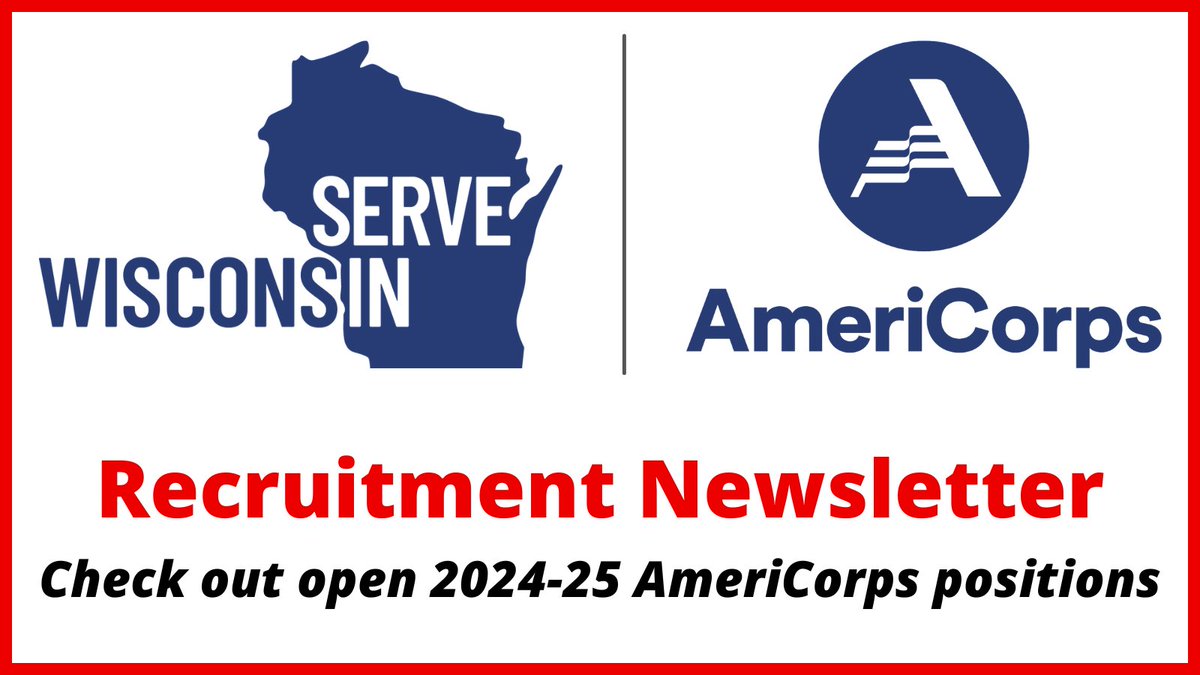 Serve Wisconsin (@servewisconsin) on Twitter photo For anyone considering making a difference through <a href="/AmeriCorps/">AmeriCorps</a> service here in Wisconsin, check out some of the open positions during upcoming 2024-25 program year with #WIAmeriCorps programs throughout the state.
Recruitment Newsletter: conta.cc/3VQdf9u For anyone considering making a difference through <a href="/AmeriCorps/">AmeriCorps</a> service here in Wisconsin, check out some of the open positions during upcoming 2024-25 program year with #WIAmeriCorps programs throughout the state.
Recruitment Newsletter: conta.cc/3VQdf9u