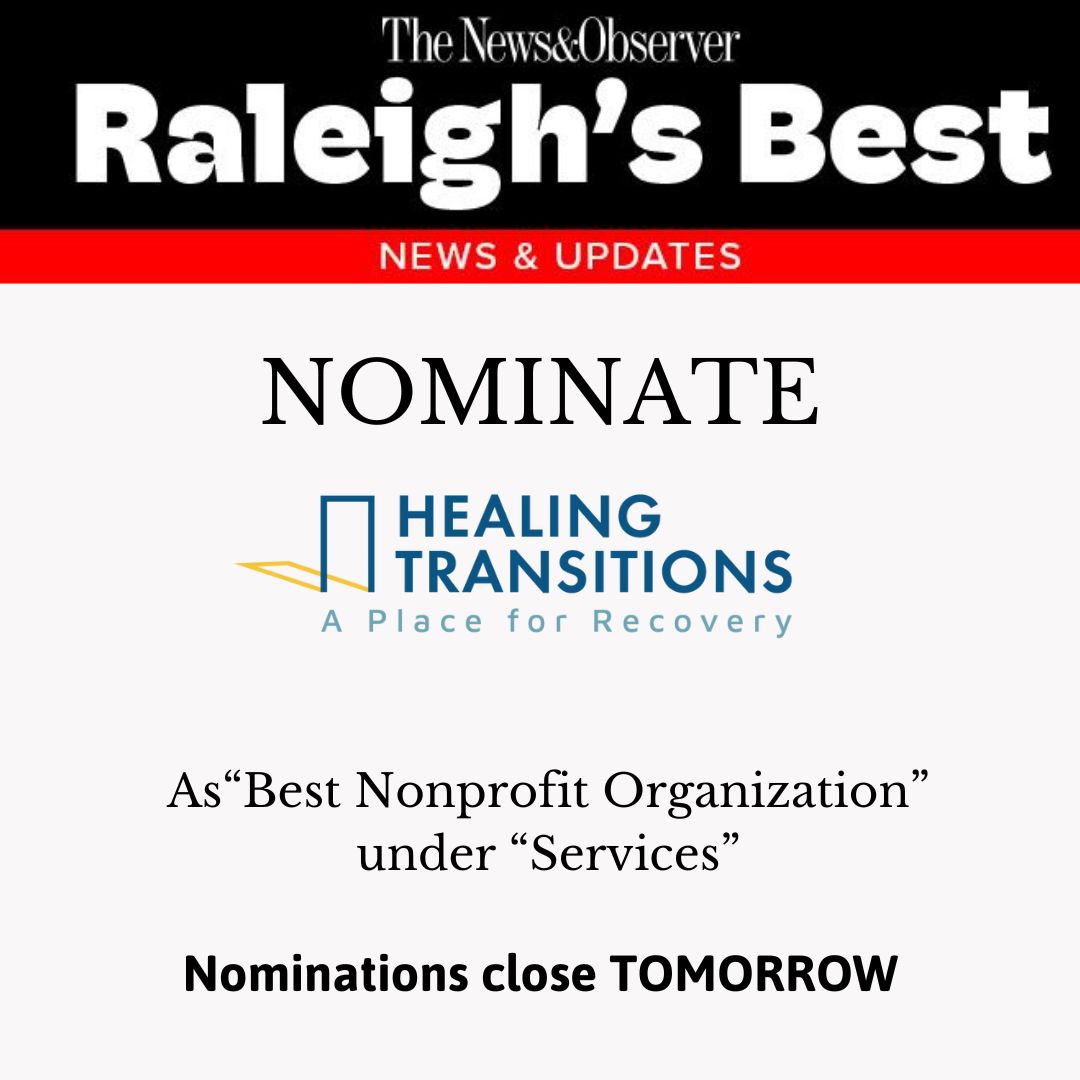 healtransitions's tweet image. Please take the time to nominate Healing Transitions as "Best Nonprofit Organization" under "Services".

Nominations close TOMORROW and voting opens on July 8th! 

Click here to nominate HT: voteraleighsbest.com

Thank you, VILLAGE!

#HealingTransitions #LongTermRecovery