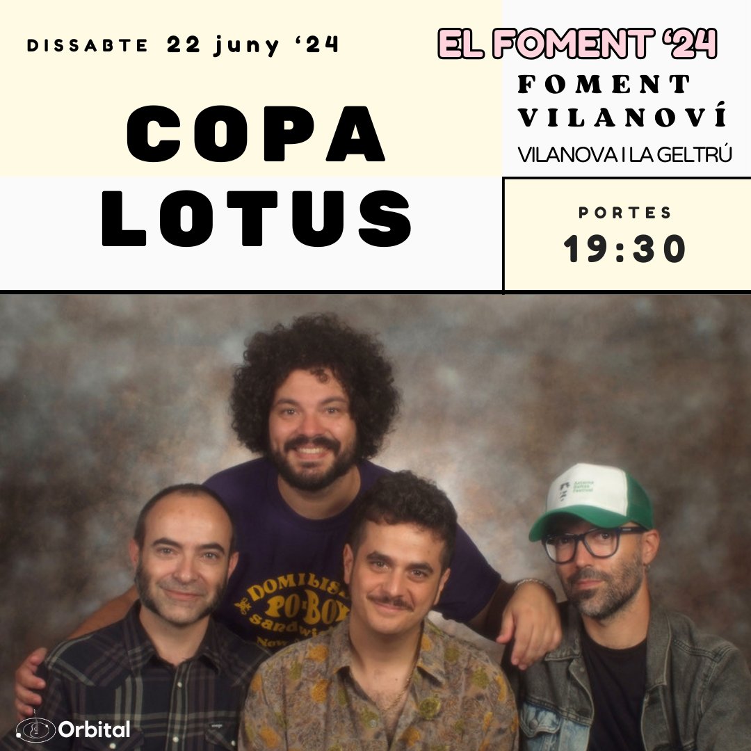 Copa Lotus en concert (+ la la la’s)

Dissabte 22 de juny a les 19:30h. Preu: 12€ (socis i anticipades 8€). Compra aquí la teva entrada: orbitalproduccions.com

fomentvilanovi.wordpress.com/2024/06/11/cop…