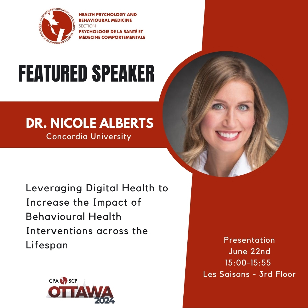 CPA Health Psych & Beh Med (@cpa_health) on Twitter photo 🌟Don't miss Dr. Nicole Alberts (<a href="/NAlbertsPhD/">Dr. Nicole Alberts</a>) our featured speaker for the Health Psychology and Behavioural Medicine Section at #CPA2024! She'lI be presenting on: Leveraging Digital Health to Increase the Impact of Behavioral Health Interventions across the Lifespan. 🌟Don't miss Dr. Nicole Alberts (<a href="/NAlbertsPhD/">Dr. Nicole Alberts</a>) our featured speaker for the Health Psychology and Behavioural Medicine Section at #CPA2024! She'lI be presenting on: Leveraging Digital Health to Increase the Impact of Behavioral Health Interventions across the Lifespan.