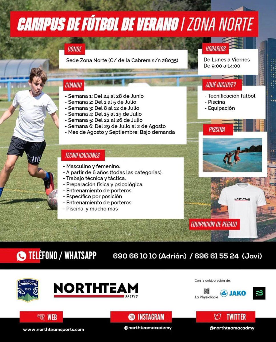 ⚽ CAMPUS DE VERANO ⚽

Junto con @northteamacadmy ya tenemos todo preparado para que disfrutéis de unas vacaciones llenas de fútbol ⚽, piscina 🏖️ y diversión 👏🏻

+info 👉 ow.ly/phKJ50RCkbR