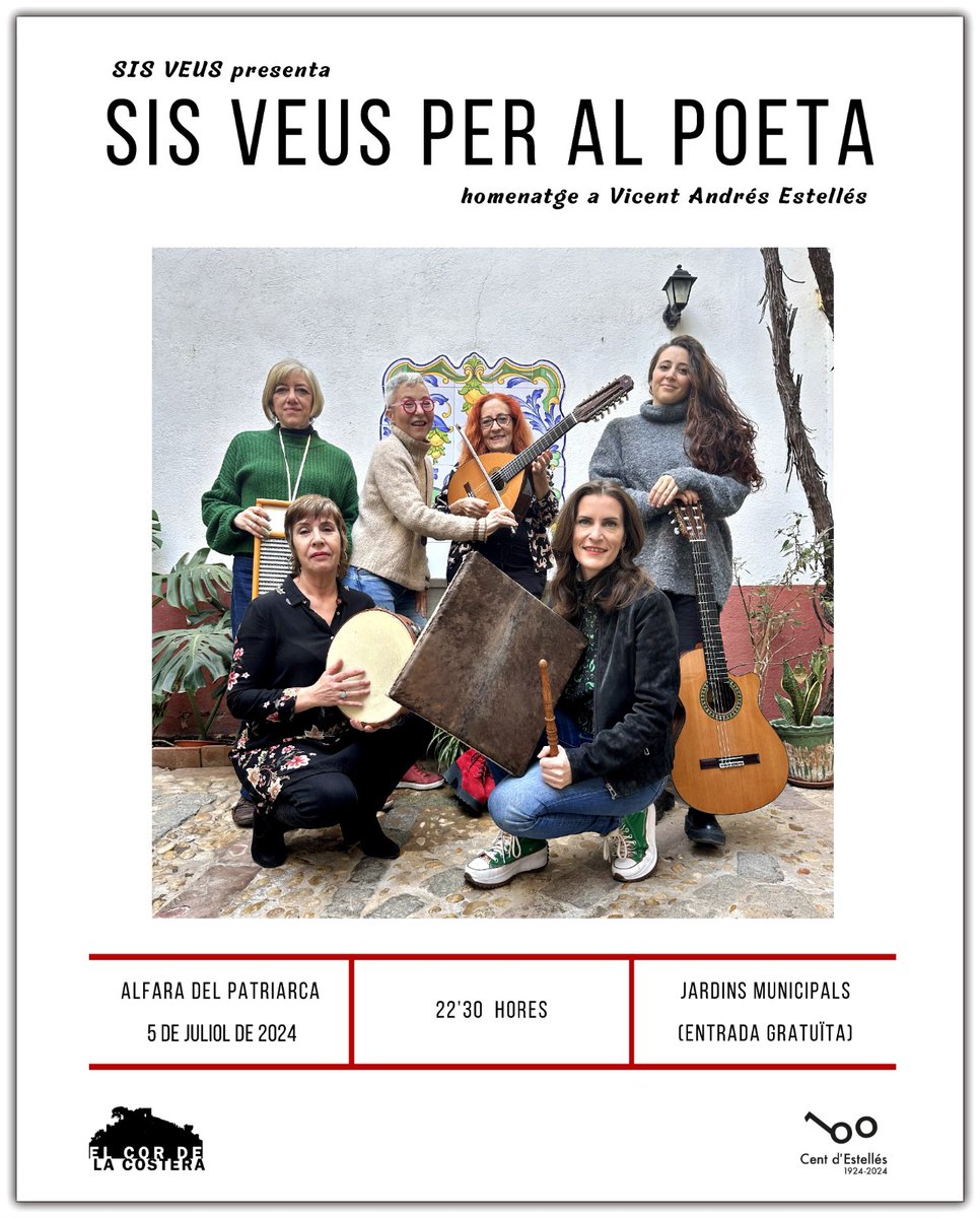 Bon dia!
El divendres 5 de juliol a les 22:30 estarem als Jardins municipals d'Alfara del Patriarca per retre homenatge a Vicent Andrés Estellés.
Entrada Gratuïta.
Vos esperem!