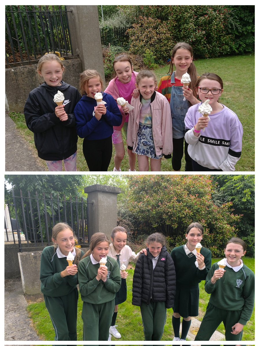 When a picture says it all! 😊 These 6th class girls were keen to recreate their last ice-cream experience in the school, way back when. They haven't changed a bit! 😀💚🍦