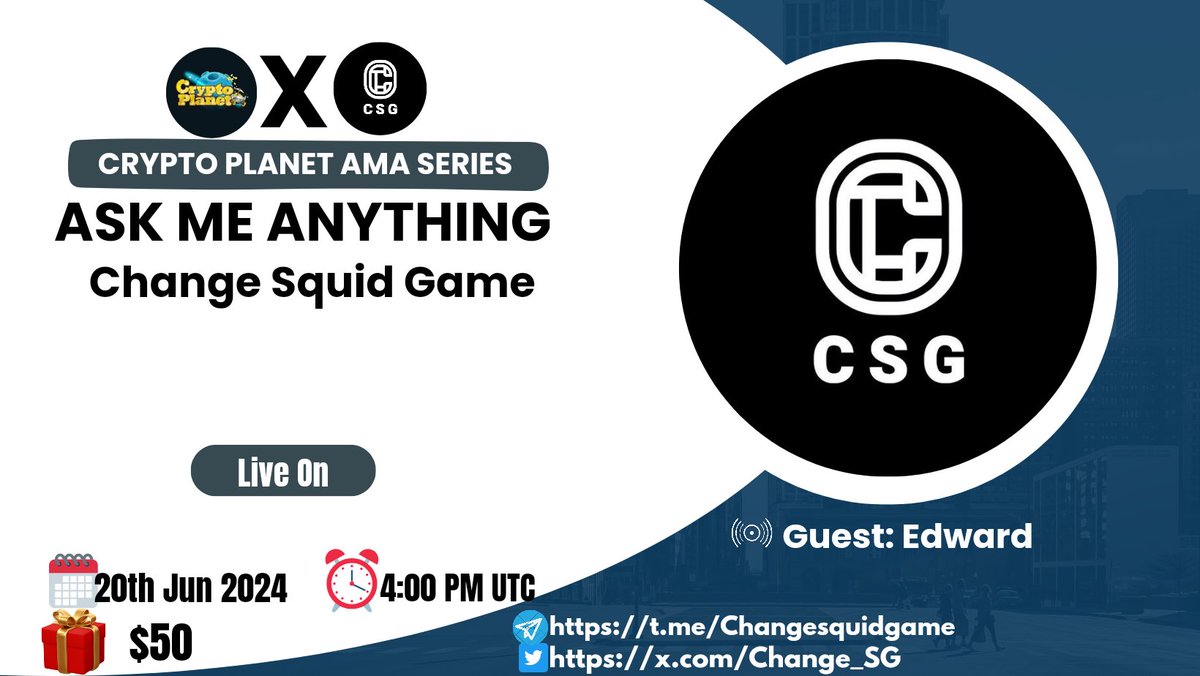 CryptoPlanetoo's tweet image. 📢 We&apos;re thrilled to announce our next #TextAMA with &quot;Change Squid Game&quot; on 20th June at 4:00 PM UTC

🏦Venue:t.me/Crypto_Planet_…
🏆 Reward:50$ USDT

〽️ Rules:
1️⃣. Follow
@CryptoPlanetoo
&amp;amp; 
@Change_SG

2️⃣. Like Retweet &amp;amp; Comment Your Questions (8 Questions Max) Tag 2…