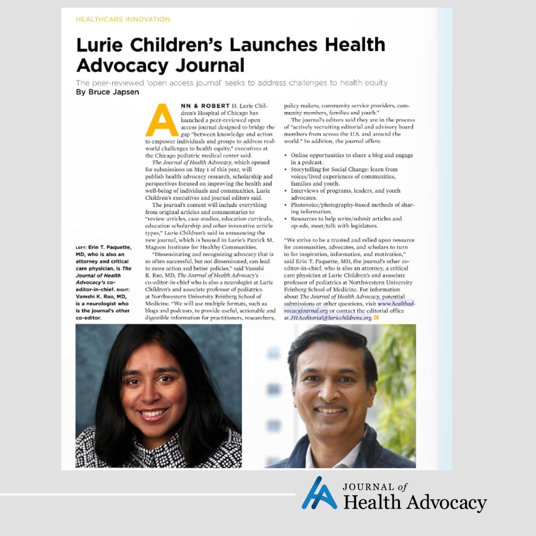 Journal of Health Advocacy (@jhealthadvocacy) on Twitter photo Thank you to Chicago Medicine Magazine for featuring <a href="/JHealthAdvocacy/">Journal of Health Advocacy</a> in their July issue.
"We strive to be a trusted and relied upon resource for communities, advocates, and scholars," said Dr. Paquette. Thank you to Chicago Medicine Magazine for featuring <a href="/JHealthAdvocacy/">Journal of Health Advocacy</a> in their July issue.
"We strive to be a trusted and relied upon resource for communities, advocates, and scholars," said Dr. Paquette.