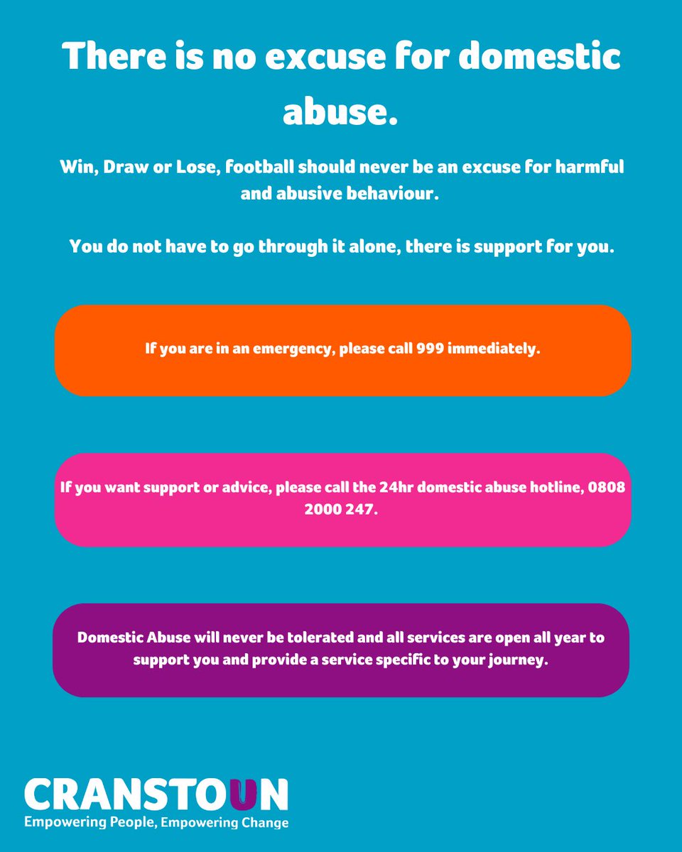 Cranstoun_org's tweet photo. We know that there is a correlation between domestic abuse and football. Football is not the cause of domestic abuse but it accelerates already harmful behaviour.
 
You don’t have to go through it alone. 

There are services in every area that can help, listen and support you 👇 https://t.co/zowkqTEizk
