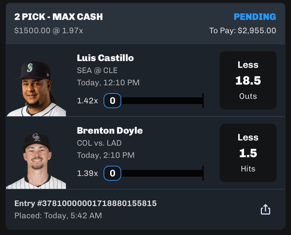 nazeaster's tweet image. $500 to one person that likes if we cash this $1,500.00 ~&amp;gt; $2,955.00 two pick banger 🔥

Money in the air today, let’s get after it people. 
#prizepicks #mlb #dfs #GAMBLINGX