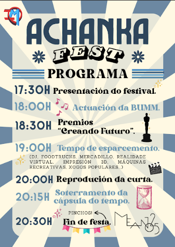 MakerSchools's tweet photo. Lembrade que mañá as 17 h celebrase o festival Achanka Fest para conmemorar  o 25 aniversario do IES de Meaño. Entregaranse os premios “Creando Futuro”. Esperámosvos! @CAFIgalicia @CfrPontevedra
@EduXunta @RomanLalin @lavozdegalicia @Farodevigo @DiariodoSalnes @canalriasbaixas https://t.co/n1lAFrEFjC