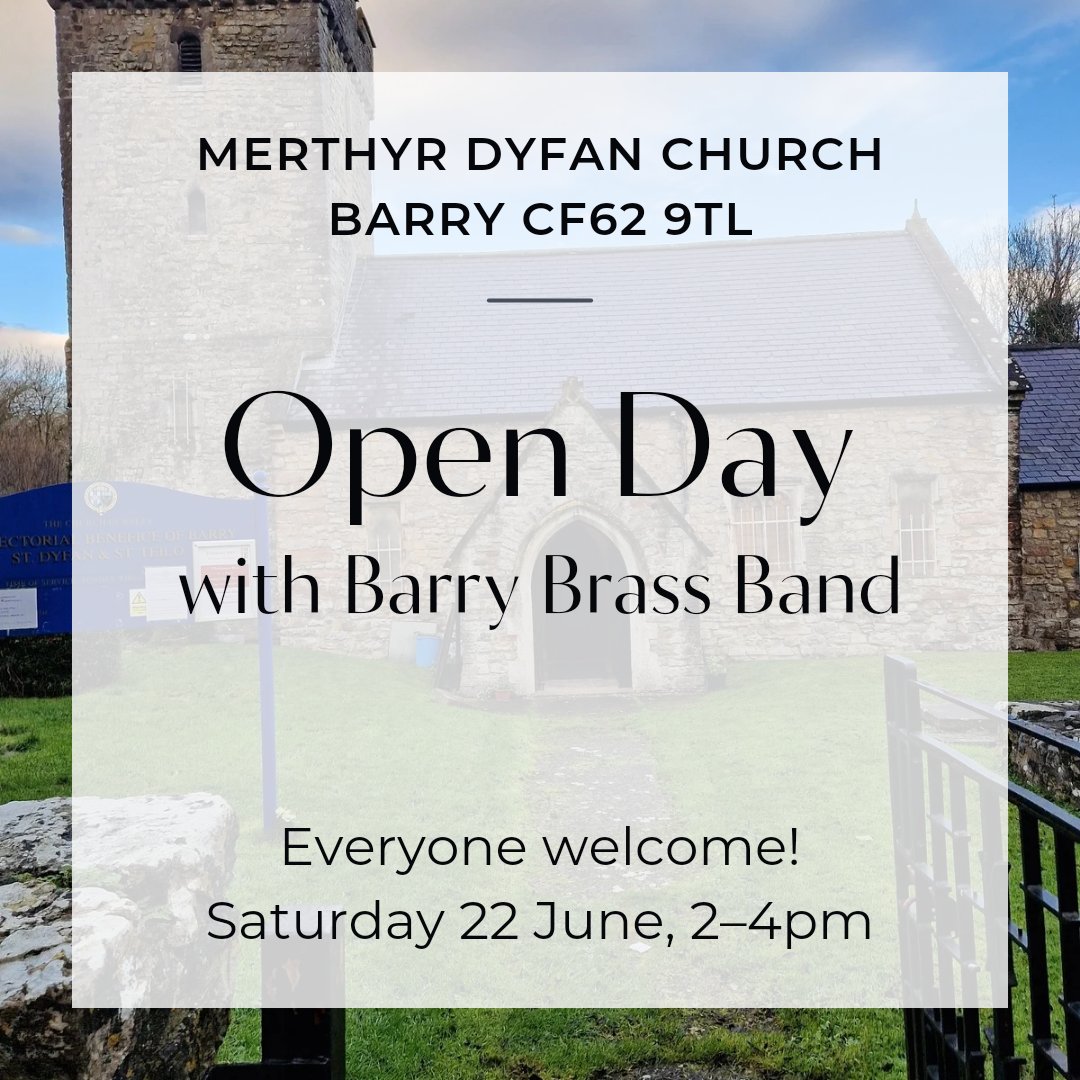StDyfan's tweet photo. Open Day with Barry Brass Band / Diwrnod Agored gyda Band Pres y Barri
Dydd Sadwrn 22 Mehefin 2–4yp / Saturday 22 June, 2–4pm

Entry free; please walk or cycle; blue-badge parking only. Mynediad am ddim; cerddwch neu beiciwch — parcio i'r anabl yn unig.

https://t.co/2WdXzaXW97 https://t.co/2ntyTzCxFL