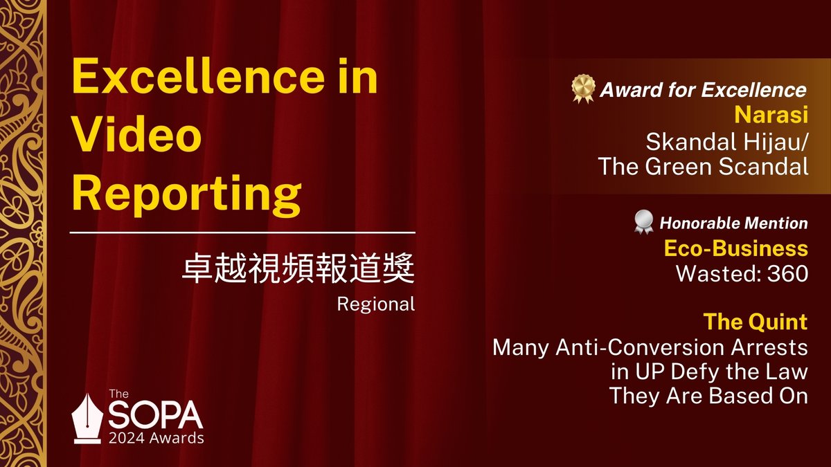 The Society of Publishers in Asia (@sopasia) on Twitter photo <a href="/initiumnews/">端傳媒 Initium Media</a> <a href="/malaysiakini/">malaysiakini.com</a> <a href="/nytimes/">The New York Times</a> <a href="/tw_reporter_org/">報導者 The Reporter</a> <a href="/erc_earth/">The Environmental Reporting Collective</a> <a href="/FT/">Financial Times</a> <a href="/VOAChinese/">美国之音中文网</a> <a href="/EconomicTimes/">Economic Times</a> <a href="/TheEconomist/">The Economist</a> <a href="/business_today/">Business Today</a> 🏆 Video Reporting - Award for Excellence - Regional group goes to @Narasitv! Must-watch story that explains in simple language how greenwashing claims need to be taken with a pinch of salt. Congratulations! #SOPAwards2024
🎥
youtube.com/watch?v=qUy8Eh… <a href="/initiumnews/">端傳媒 Initium Media</a> <a href="/malaysiakini/">malaysiakini.com</a> <a href="/nytimes/">The New York Times</a> <a href="/tw_reporter_org/">報導者 The Reporter</a> <a href="/erc_earth/">The Environmental Reporting Collective</a> <a href="/FT/">Financial Times</a> <a href="/VOAChinese/">美国之音中文网</a> <a href="/EconomicTimes/">Economic Times</a> <a href="/TheEconomist/">The Economist</a> <a href="/business_today/">Business Today</a> 🏆 Video Reporting - Award for Excellence - Regional group goes to @Narasitv! Must-watch story that explains in simple language how greenwashing claims need to be taken with a pinch of salt. Congratulations! #SOPAwards2024
🎥
youtube.com/watch?v=qUy8Eh…