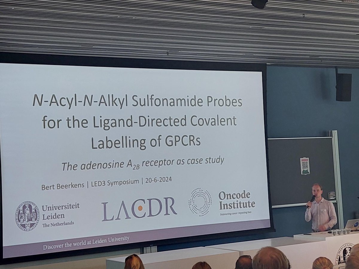 Great talk by Bert Beerkens at the #LED3Symposium. He talked about his research on the development of labeling reagents for the adenosine A2B receptor using ligand-directed chemistry. Interesting application of N-acyl-N-alkyl sulfonamide (NASA) chemistry.