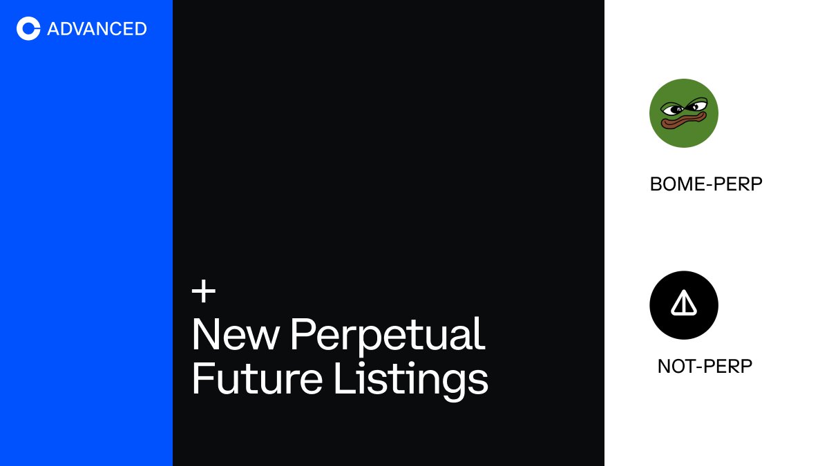 New perpetual future contracts are now available to trade on Coinbase Advanced.

You can now trade BOME-PERP and NOT-PERP with up to 10X leverage.

Happy trading to those located in an eligible jurisdiction.