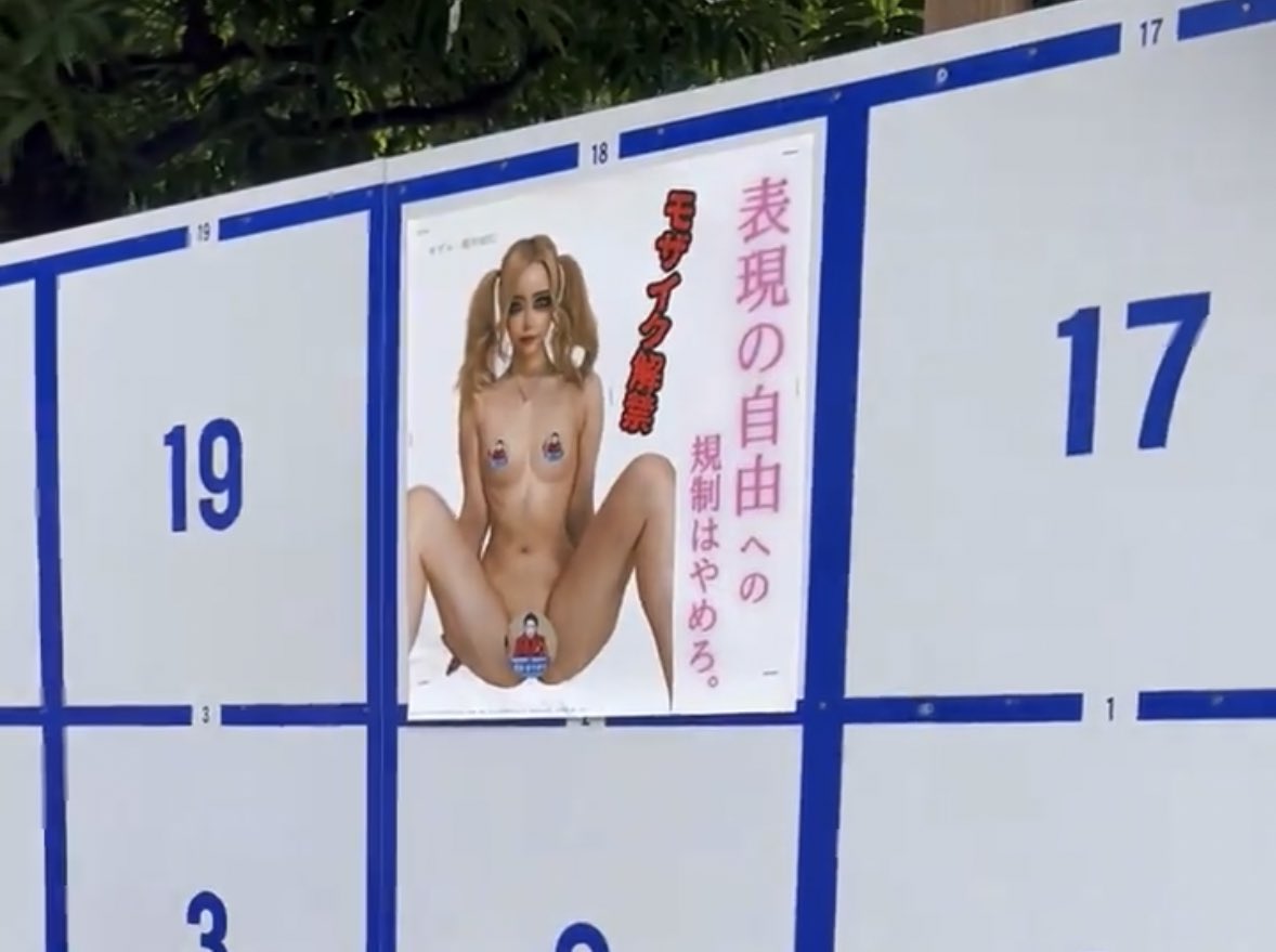 ShinjukuSokai's tweet photo. これは危ないよ。
小6〜中2くらいだとポスター剥がすから。
別にこの女がタイプでもなんでもなくても、道、河原、空き家などにエロ雑誌があると持ち帰ってしまう習性がガキにはあるんだよ。
でもこれは剥がすと公職選挙法違反になるトラップポスター。バカガキのみんなは気をつけてくれよな。 https://t.co/JTYWpQ1yVD