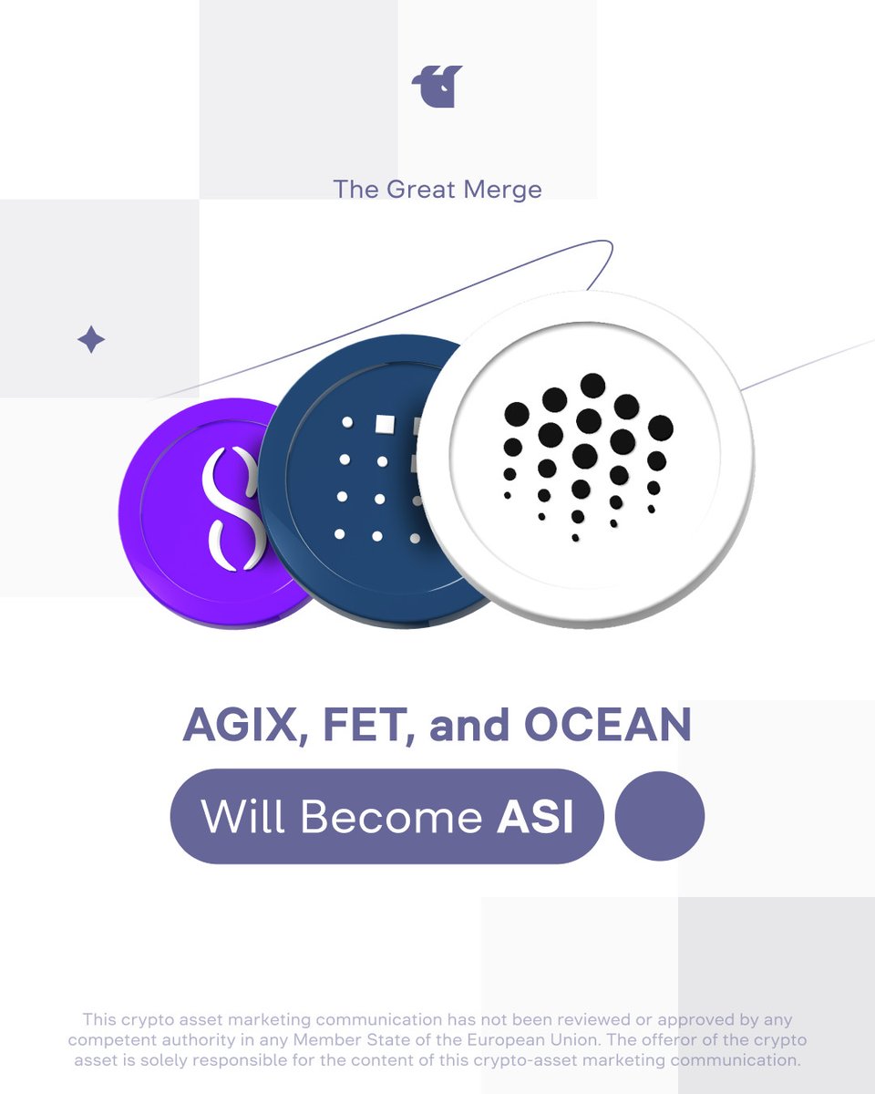 Dear User! Soon, $AGIX, $FET & $OCEAN will merge into a single asset —  $ASI. The merge process will include: 1. Closing futures pairs & positions  at the end of June. 2.