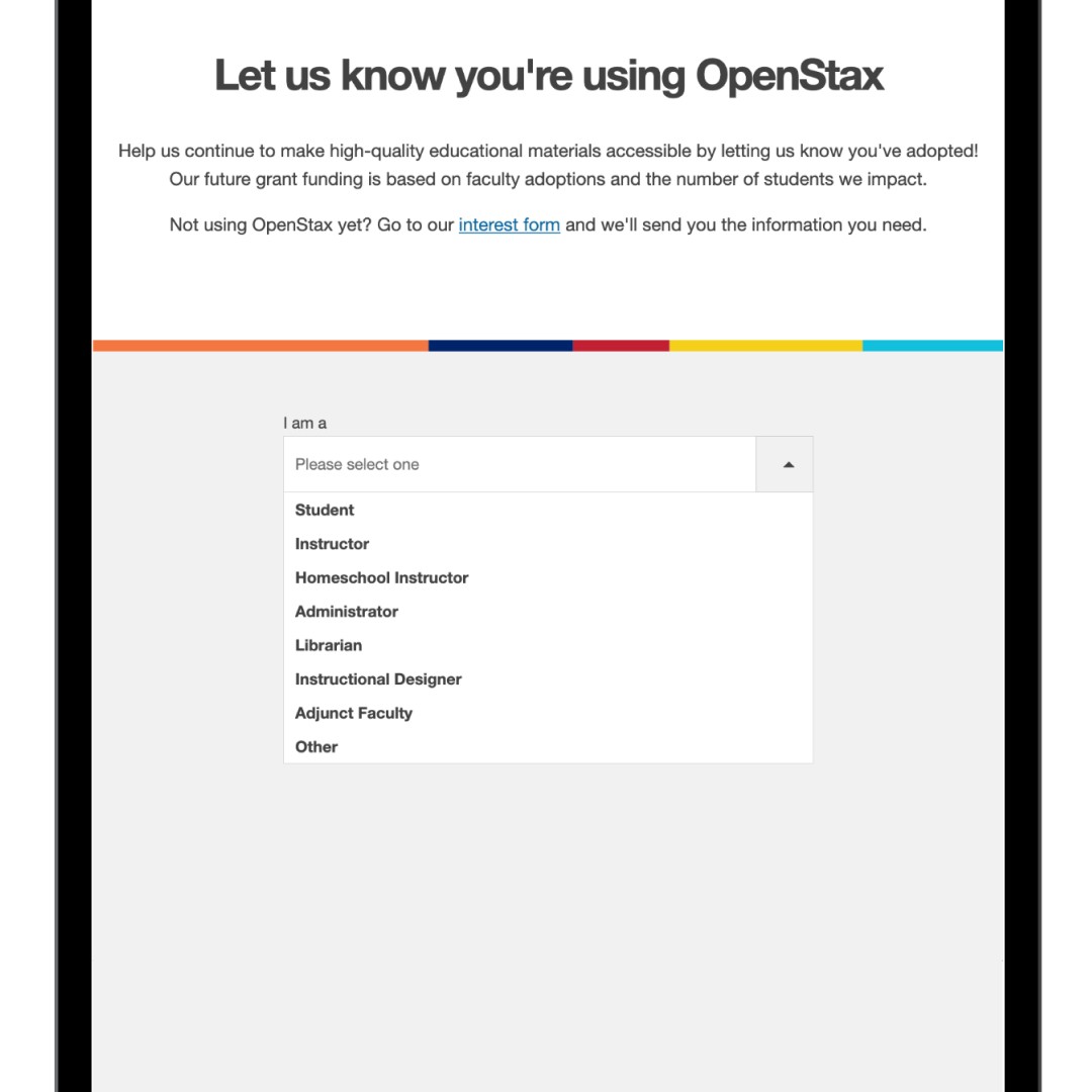 OpenStax's tweet photo. At OpenStax, we’re on a mission to track every step we take toward improving educational access.

Help us continue to offer high-quality educational materials by letting us know you're using OpenStax in the fall! Thank you for supporting OpenStax!

https://t.co/GGCZnzUAla https://t.co/HKYQ3eK7au