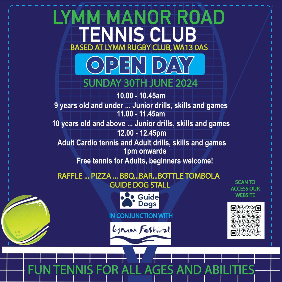 During Lymm Festival, why not come along to our Tennis Fun Open Day on Sunday 30th June.  Based at Lymm Rugby Club in the unique walled garden, there will be tennis fun for all ages, with racquets and balls provided, and all sessions led by our wonderful coach, Luke.