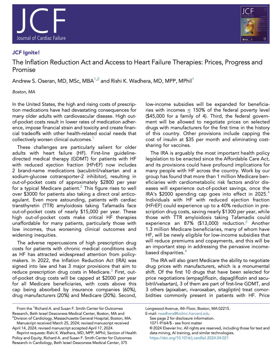 Rishi Wadhera, MD MPP (@rkwadhera) on Twitter photo Many individuals w/ heart failure face financial barriers accessing GDMT
The Inflation Reduction Act aims to address ⬆️ out-of-pocket drug costs. Read this excellent <a href="/JCardFail/">Journal of Cardiac Failure</a> piece by <a href="/AndrewOseran/">Andrew Oseran, MD MBA</a> on what this could mean for patients w/ heart failure
onlinejcf.com/article/S1071-… Many individuals w/ heart failure face financial barriers accessing GDMT
The Inflation Reduction Act aims to address ⬆️ out-of-pocket drug costs. Read this excellent <a href="/JCardFail/">Journal of Cardiac Failure</a> piece by <a href="/AndrewOseran/">Andrew Oseran, MD MBA</a> on what this could mean for patients w/ heart failure
onlinejcf.com/article/S1071-…