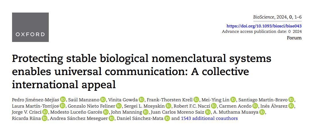 There are attempts to change scientific species names because they are considered inappropriate. This document, which I signed with more than 1500 botanists and zoologists, explains four main reasons for preserving the stability of taxonomic nomenclature.
academic.oup.com/bioscience/adv…