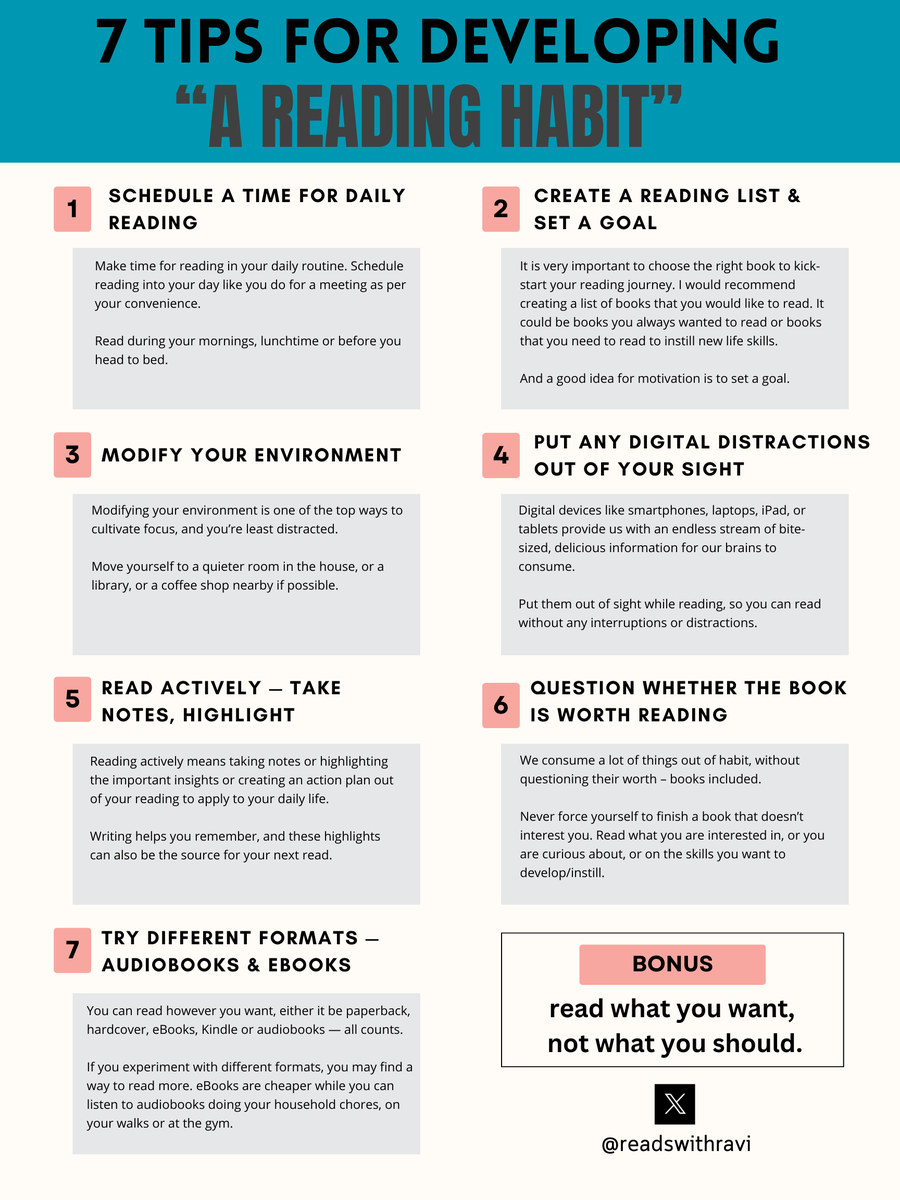 7 Tips for developing A Reading Habit ‼️