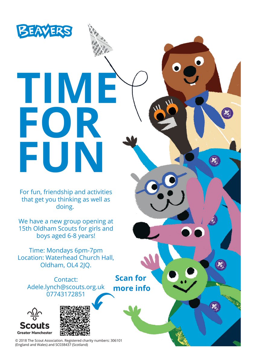 Adele & Beth Scouts (@gmscoutslgo) on Twitter photo Looking forward to visiting <a href="/St_Theresas_RC/">St. Theresa's RC</a> school tomorrow for an assembly all about Scouts!
Places are available for our new Beaver group at 15th Waterhead Scouts for girls and bouts 6-8 years old!
More info: forms.office.com/e/6M8UbwUVRy Looking forward to visiting <a href="/St_Theresas_RC/">St. Theresa's RC</a> school tomorrow for an assembly all about Scouts!
Places are available for our new Beaver group at 15th Waterhead Scouts for girls and bouts 6-8 years old!
More info: forms.office.com/e/6M8UbwUVRy