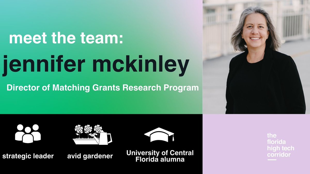 Meet Jennifer McKinley, the director of our Matching Grants Research Program. 🚀

Jennifer, a proud UCF alumna, strives to foster connections that turn innovative ideas into tangible products and opportunities.💡

Get to know her here: floridahightech.com/insights/jenni…