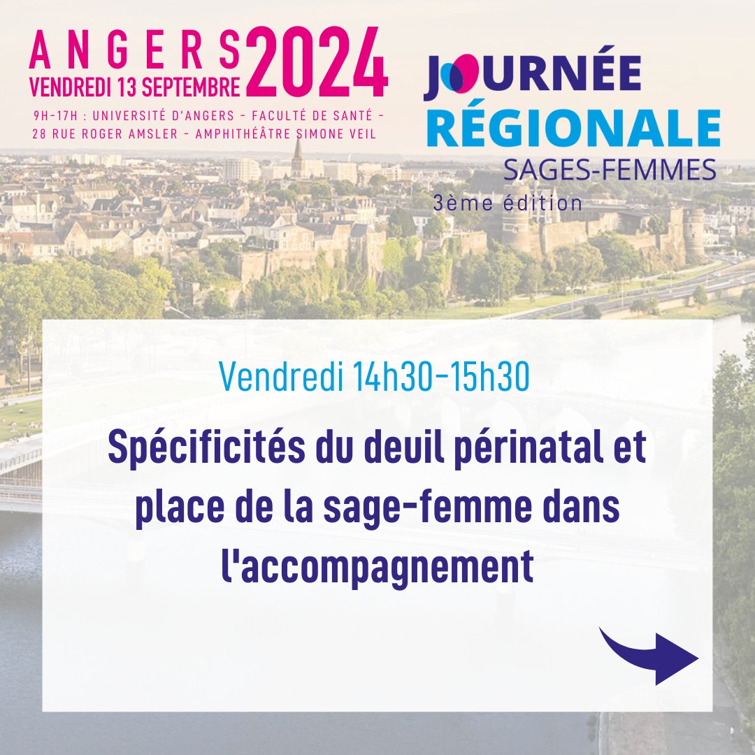 Coll_SageFemme's tweet photo. 🔵 JRSF ANGERS 2024 : PROGRAMME DÉTAILLÉ - FOCUS Vendredi 14h30-15h30

Découvrez la première session de l'après-midi, consacrée aux Spécificités du deuil périnatal et place de la sage-femme dans l'accompagnement

🎫 Infos et inscriptions https://t.co/E9uQ3ONWEK https://t.co/UE8pZVMQEk