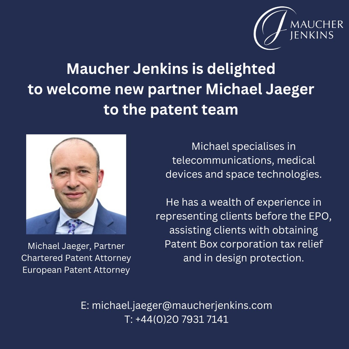 Senior lateral hire: we are pleased to welcome Michael Jaeger to the team.
#intellectualproperty #patents