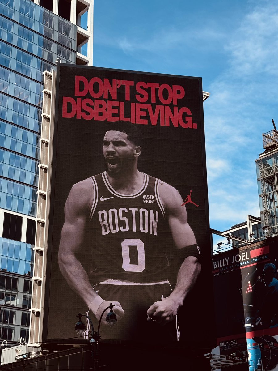 TickPick's tweet image. New Jordan billboard outside of MSG celebrating the Celtics and Tatum’s NBA Championship