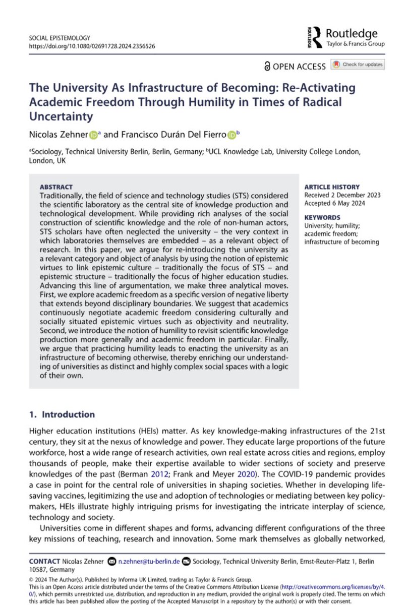 Francisco Durán del Fierro (@fdurandelfierro) on Twitter photo If you are interested in exploring how to bring STS and Higher Education Studies together, check this out. We argue with @Nicolas_Zehner for exploring uncertainty through the interplay of Ues and epistemic virtues <a href="/uclknowledgelab/">UCL Knowledge Lab</a>
tandfonline.com/doi/full/10.10… If you are interested in exploring how to bring STS and Higher Education Studies together, check this out. We argue with @Nicolas_Zehner for exploring uncertainty through the interplay of Ues and epistemic virtues <a href="/uclknowledgelab/">UCL Knowledge Lab</a>
tandfonline.com/doi/full/10.10…