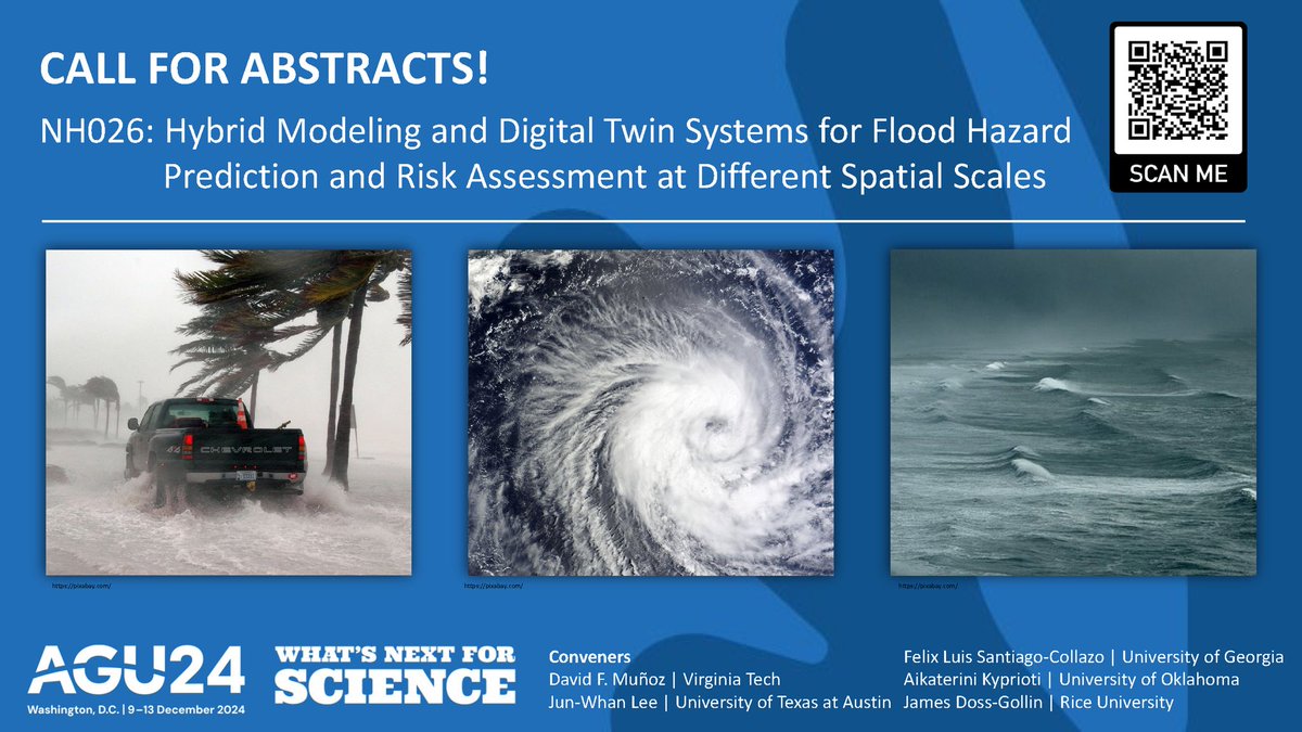 David F. Muñoz (@davidmunozpauta) on Twitter photo 🚨Our team will be hosting a cool session at <a href="/theAGU/">AGU (American Geophysical Union)</a>🍂 Are you working with process-based models, #statistical analysis or #ML? 🤖Want to know more on #digitaltwin systems for flood hazard and risk assessment?⚠️ 🌊⛔️Look no further, this session is for you! Come join us 😄 #AGU24 🚨Our team will be hosting a cool session at <a href="/theAGU/">AGU (American Geophysical Union)</a>🍂 Are you working with process-based models, #statistical analysis or #ML? 🤖Want to know more on #digitaltwin systems for flood hazard and risk assessment?⚠️ 🌊⛔️Look no further, this session is for you! Come join us 😄 #AGU24