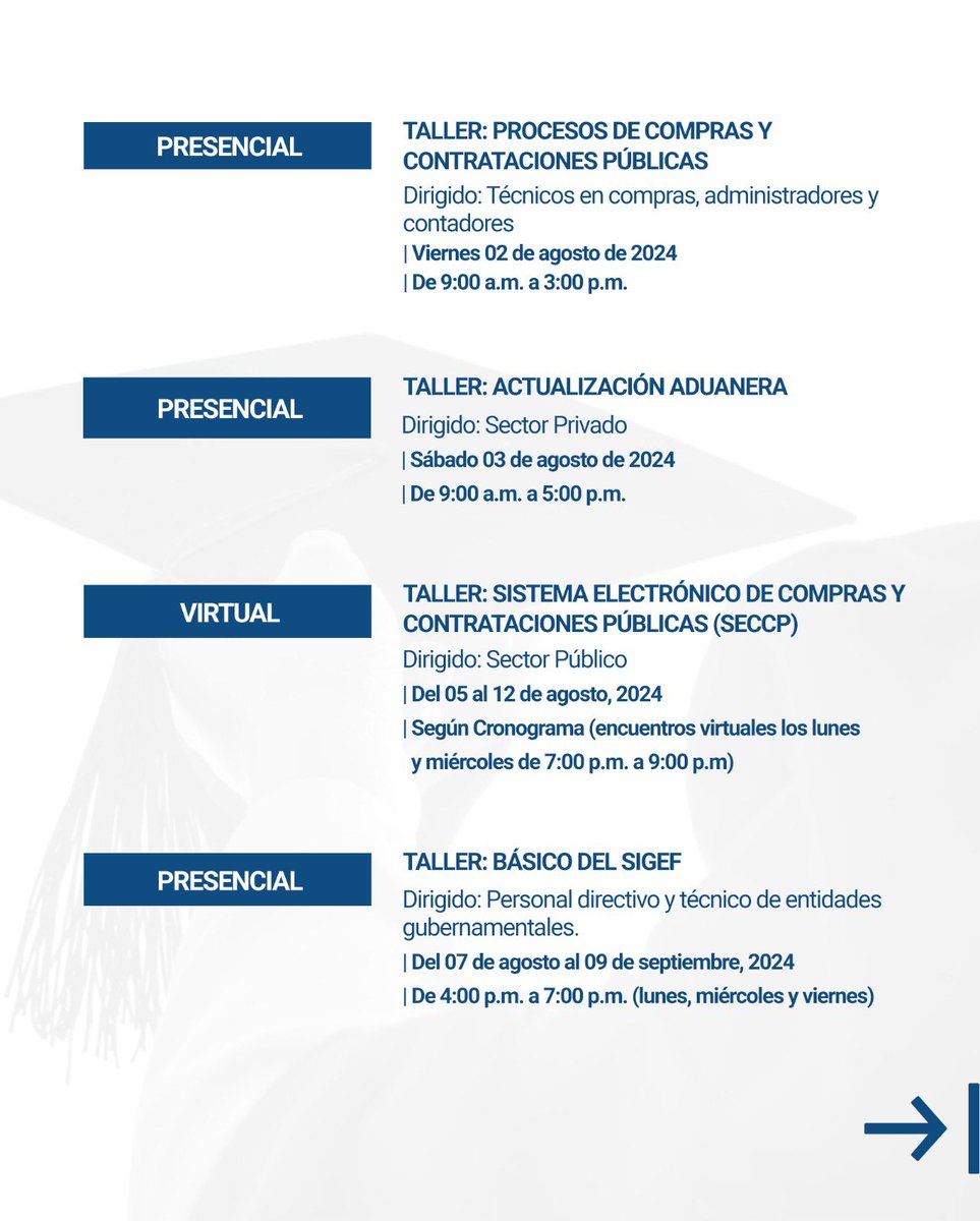 CAPGEFIRD's tweet photo. Desliza para que conozcas las capacitaciones disponibles correspondiente al mes de agosto del 2024. →
¡Inscríbete YA!
Información e Inscripción:
📲 829-520-5179 ⚠️ ¡No llamadas!⚠️
☎️809-688-6544 Exts 226, 236, 256, 274, 291 y 322.
#CAPGEFIRD https://t.co/goxOclPAUh