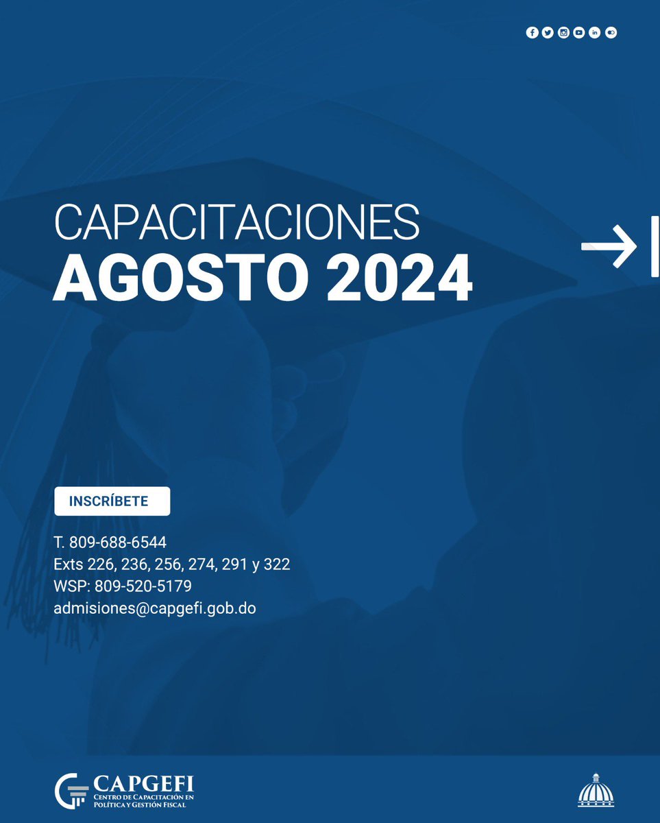 CAPGEFIRD's tweet photo. Desliza para que conozcas las capacitaciones disponibles correspondiente al mes de agosto del 2024. →
¡Inscríbete YA!
Información e Inscripción:
📲 829-520-5179 ⚠️ ¡No llamadas!⚠️
☎️809-688-6544 Exts 226, 236, 256, 274, 291 y 322.
#CAPGEFIRD https://t.co/goxOclPAUh