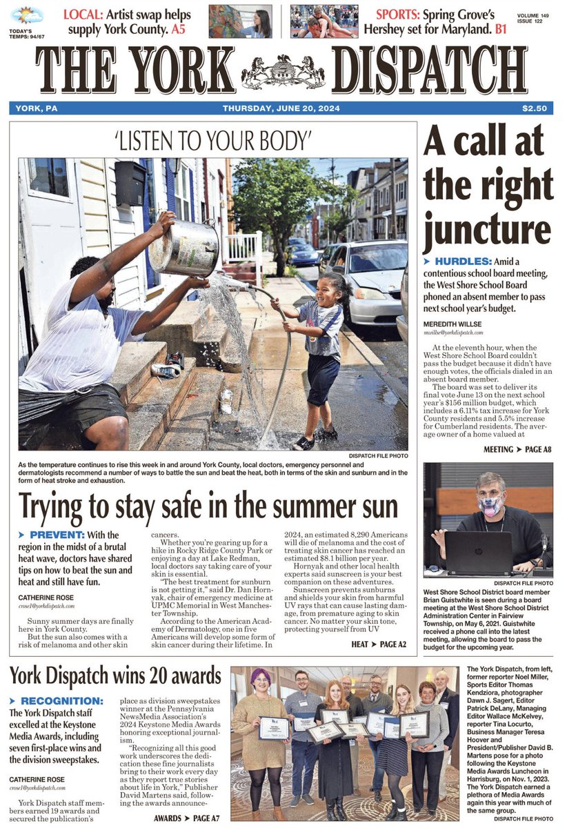 Wallace McKelvey (@wjmckelvey) on Twitter photo Pick up today's <a href="/YorkDispatch/">York Dispatch</a> for great reporting from <a href="/MeredithWillse/">MeredithWillse</a> on West Shore's phone-a-friend, <a href="/katierosemedia/">Katie Rose</a> with summer health tips, the Keystone Awards, and more.
Online here: yorkdispatch.com/story/news/edu…
Here: yorkdispatch.com/story/news/loc…
And here: yorkdispatch.com/story/news/loc… Pick up today's <a href="/YorkDispatch/">York Dispatch</a> for great reporting from <a href="/MeredithWillse/">MeredithWillse</a> on West Shore's phone-a-friend, <a href="/katierosemedia/">Katie Rose</a> with summer health tips, the Keystone Awards, and more.
Online here: yorkdispatch.com/story/news/edu…
Here: yorkdispatch.com/story/news/loc…
And here: yorkdispatch.com/story/news/loc…
