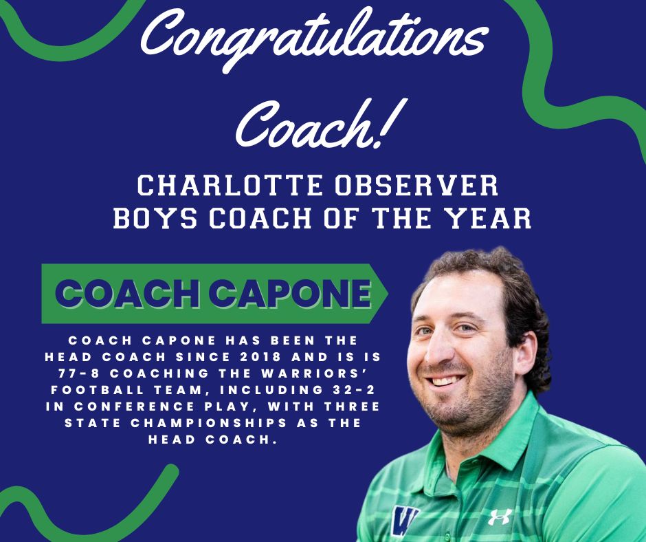 Congrats Coach Capone! He was named the 2023-2024 Boys Coach of the Year for the Charlotte Observer, covering all sports in their coverage area! Way to represent! Read more here: buff.ly/4cqUFug 
<a href="/AGHoulihan/">Andrew G. Houlihan</a> <a href="/UCPSNC/">Union County Public Schools</a> <a href="/UCPSNCAthletics/">UCPS NC Athletics</a> <a href="/WeddingtonHSNC/">Weddington High School</a>