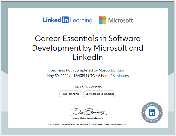 YakubuMusab's tweet photo. Huge thanks to @3MTTNigeria Team, @LinkedIn Learning, @Microsoft , @CiscoNetAcad  and
@bosuntijani for providing me with amazing online courses to enhance my software development skills. your resources has been incredibly helpful in my learning journey
#My3MTT #MyLearningJournal https://t.co/A3QaTOXL5b