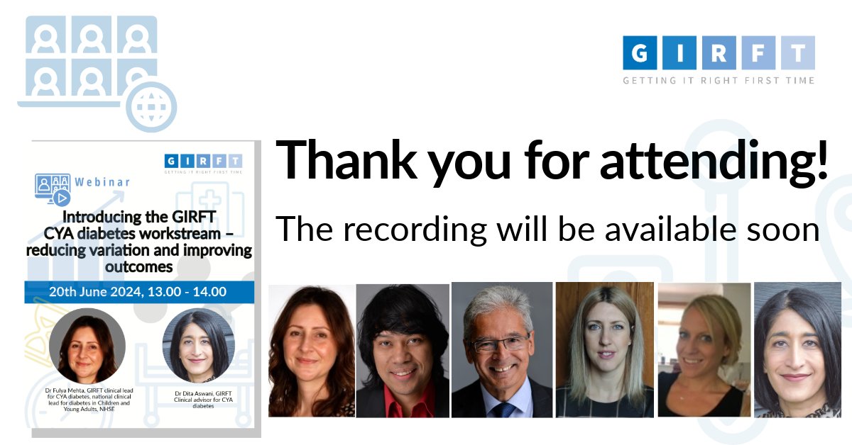 Thanks to everyone who joined us this lunchtime for our introduction to the GIRFT CYA diabetes workstream
🙏And to our fantastic line-up of speakers
<a href="/SaimeFulya/">Fulya Mehta</a>
<a href="/DrDita/">Dr Dita Aswani</a>
<a href="/GerryRaDrGMagic/">Gerry Rayman</a>
<a href="/parthaskar/">Partha S Kar 🇮🇳🇬🇧🏏🎥</a>
@emma_page1
&amp; Lucy Holmes
Recording coming soon: bit.ly/47QwMea