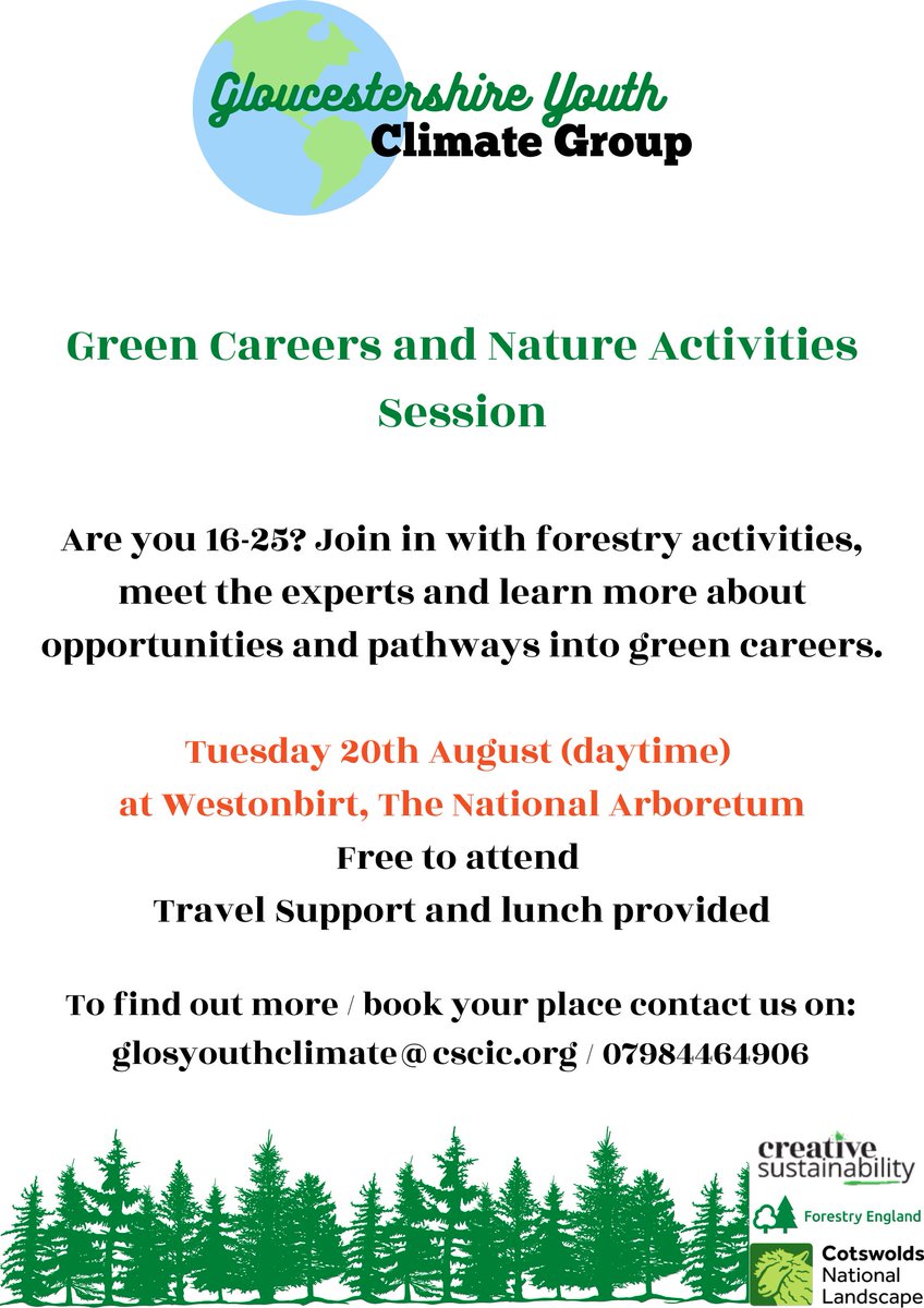 Are you 16-25? Want to get out into nature and involved in Climate Action? - Our youth climate group are teaming up with <a href="/CotswoldsNL/">Cotswolds National Landscape</a> and <a href="/WestonbirtArb/">Westonbirt Arboretum - Forestry England</a> for these two sessions this summer. Get in touch if you'd like to get involved #YouthClimateAction #LoveNature