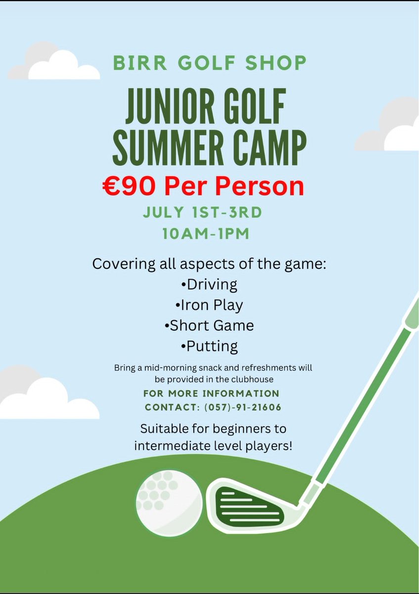Birrgolfshop's tweet photo. SUMMER CAMP DATES!
limited number of spaces available, so please book early to avoid disappointment! https://t.co/raQ8BepTRe
