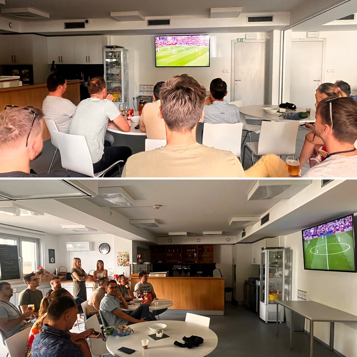 DINITCS's tweet photo. ⚽️ EURO2024: Slovenia vs. Serbia - excitement is in the air! We've turned Dinit cafeteria into a match-watching zone! 🥳🎉. Dajmo Slovenija! #EURO2024 #SloveniaVsSerbia https://t.co/9DQXR2YGrY