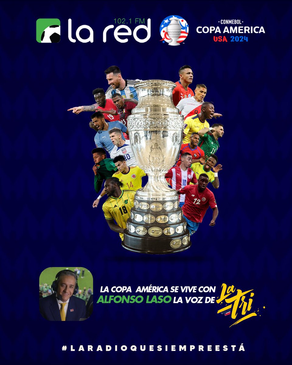 🚨¡HOY COMIENZA LA COPA AMÉRICA EN LA RED!🚨

¡Las emociones del torneo de selecciones más antiguo del mundo las disfrutarás en la 102.1FM!

¡Con nuestro equipo de voces mundialistas bajo la dirección de <a href="/Alfonso_Laso/">Alfonso Laso Ayala</a>!

🇪🇨🇦🇷🇧🇴🇧🇷🇨🇴🇨🇱🇵🇾🇵🇪🇺🇾🇻🇪🇲🇽🇺🇸🇵🇦🇨🇷🇯🇲🇨🇦

#LaRadioQueSiempreEstá